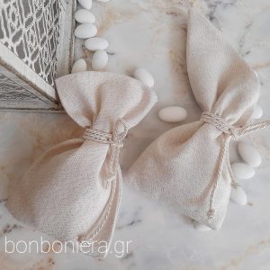 Μπομπονιέρα Γάμου Πουγκί Λινό με Στρας | Κομψή & Χειροποίητη