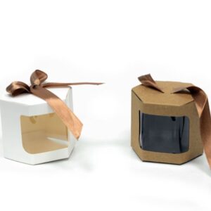 Πολύγωνο Κουτί με Παράθυρο & Κορδέλα 8.5εκ | Λευκό & Κραφτ