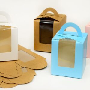 Κουτί με Χερούλι & Παράθυρο 9x9x11εκ | Λευκό, Ροζ, Σιελ & Κραφτ