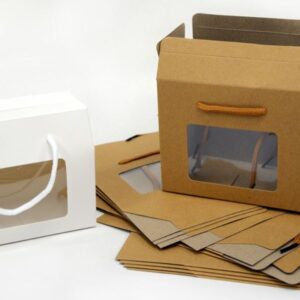 Κουτί με Παράθυρο & Χερούλι Κορδόνι 15x11x9εκ | Λευκό & Κραφτ