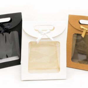 Χάρτινη Τσάντα με Παράθυρο & Φιόγκο 14x20x7 εκ | Λευκό, Μαύρο, Κραφτ | Ελάχ. 12τμχ