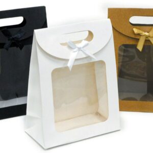 Χάρτινη Τσάντα με Παράθυρο & Φιόγκο 12x16x6εκ | Λευκό, Μαύρο, Κραφτ | Ελάχ. 12τμχ