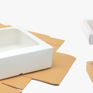 Τετράγωνο Κουτί με Παράθυρο 8x8x4εκ | Λευκό & Κραφτ για Μπομπονιέρα