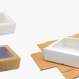 Τετράγωνο Κουτί με Παράθυρο 13x13x5εκ | Λευκό & Κραφτ για Μπομπονιέρα