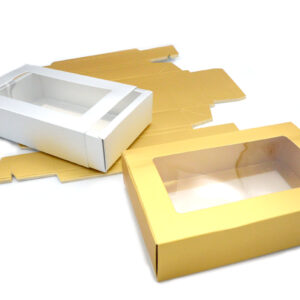 Συρταρωτό Κουτί με Παράθυρο 17x10x4εκ | Χρυσό & Ασημί για Μπομπονιέρα