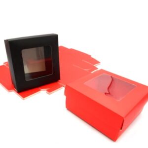 Κουτί με Παράθυρο 8x8x5εκ | Κόκκινο & Μαύρο για Μπομπονιέρα