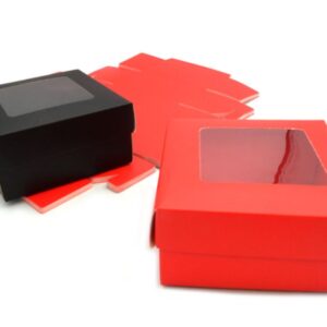 Κουτί με Παράθυρο 13x13x6εκ | Κόκκινο & Μαύρο για Μπομπονιέρα