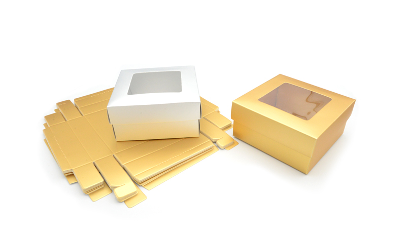 Κουτί Μπομπονιέρας με Παράθυρο 8x8x5εκ | Χρυσό & Ασημί