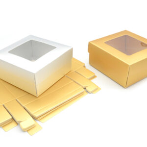 Κουτί Μπομπονιέρας με Παράθυρο 13x13x6εκ | Χρυσό & Ασημί