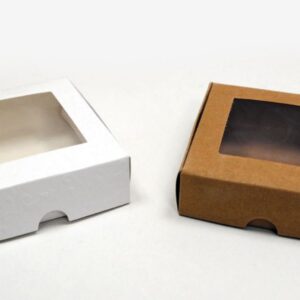 Χάρτινο Κουτί με Παράθυρο 8x8x2.5εκ | Λευκό & Κραφτ