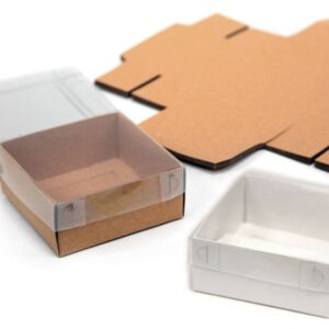 Χάρτινο Κουτί με Ζελατίνα 11x11x5εκ | Λευκό & Κραφτ | Ελάχ. 12τμχ